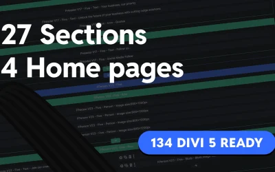 31 new Divi 5 compatible items added to Divi Den Pro: 27 sections & 4 complete homepages. Total count now at 134 tested layouts ready for Divi 5.