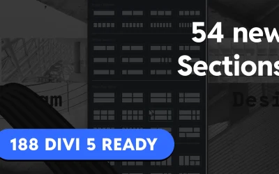 54 new Divi 5 compatible items added to Divi Den Pro: 9 complete pages, 34 headers & blurbs, 11 person sections. Total count now at 188 tested layouts.